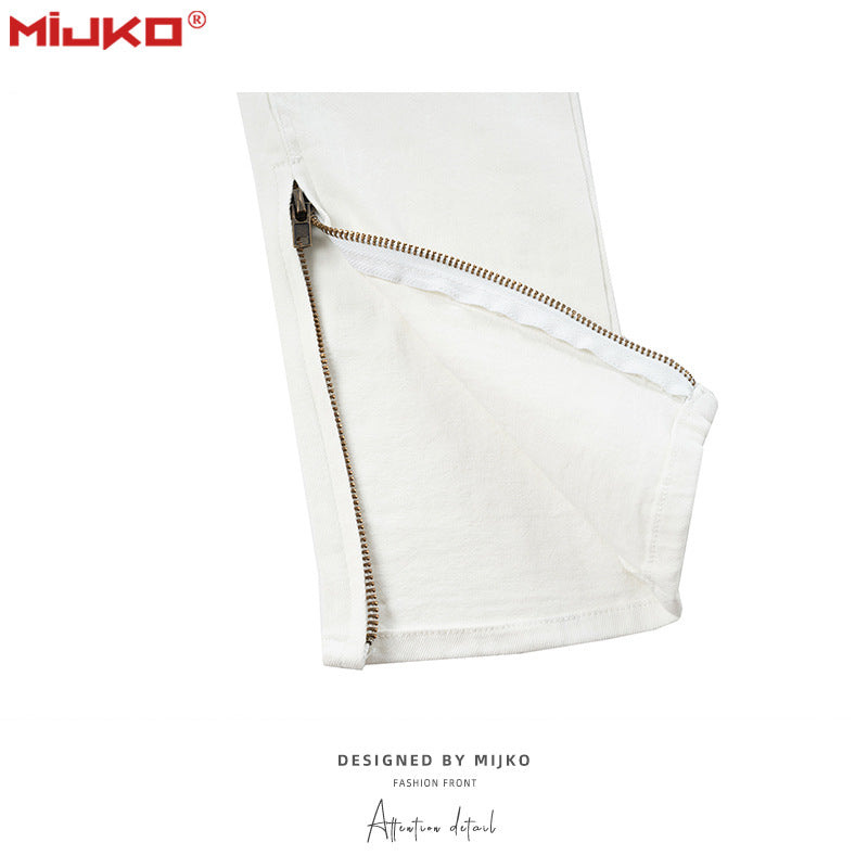 MIJKO Mens Vintage Pants Slim Fit Zip Trim Jeans