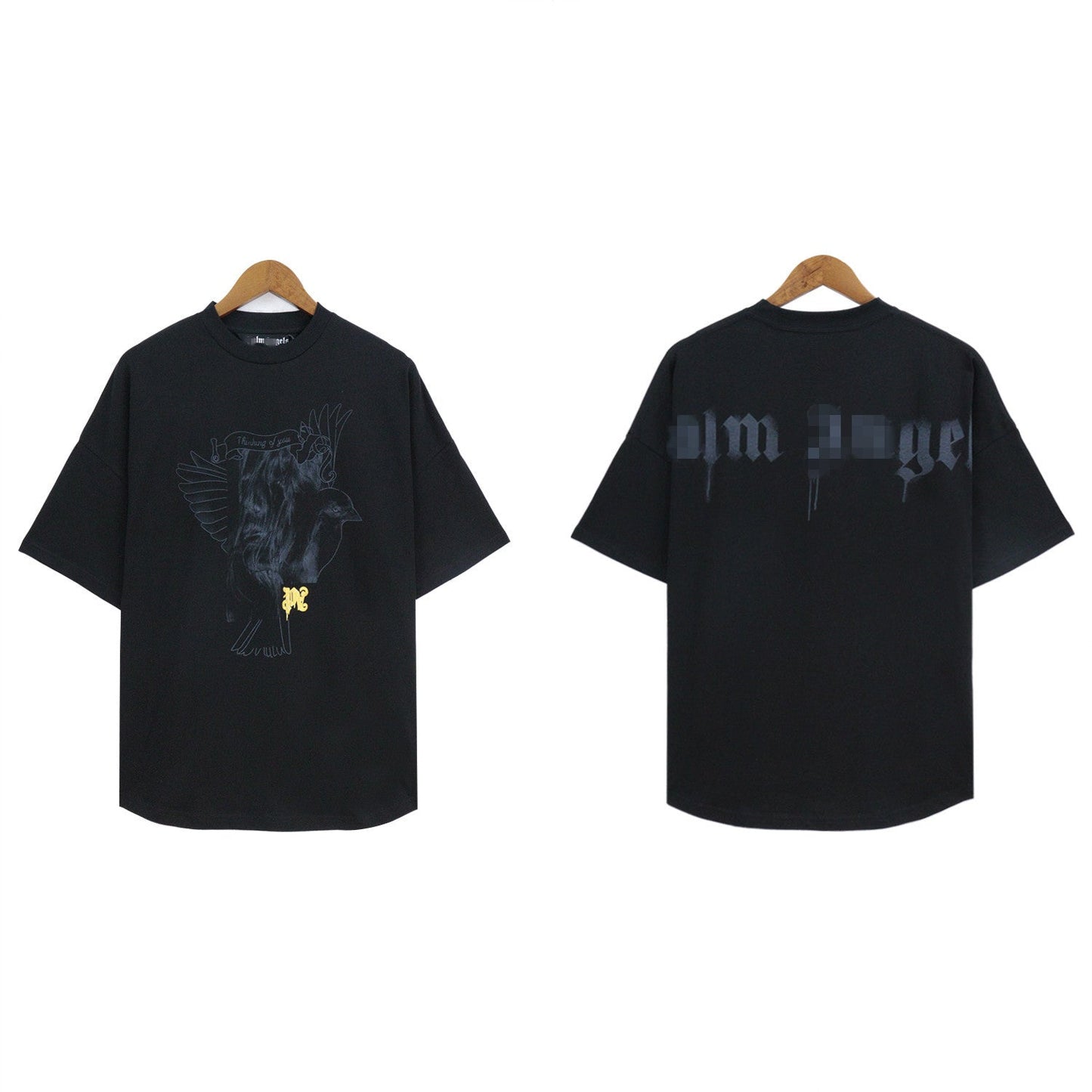 Palm Angels T-Shirts Pigeon Flow Lacquer Letter Foam Short Sleeve T-Shirt