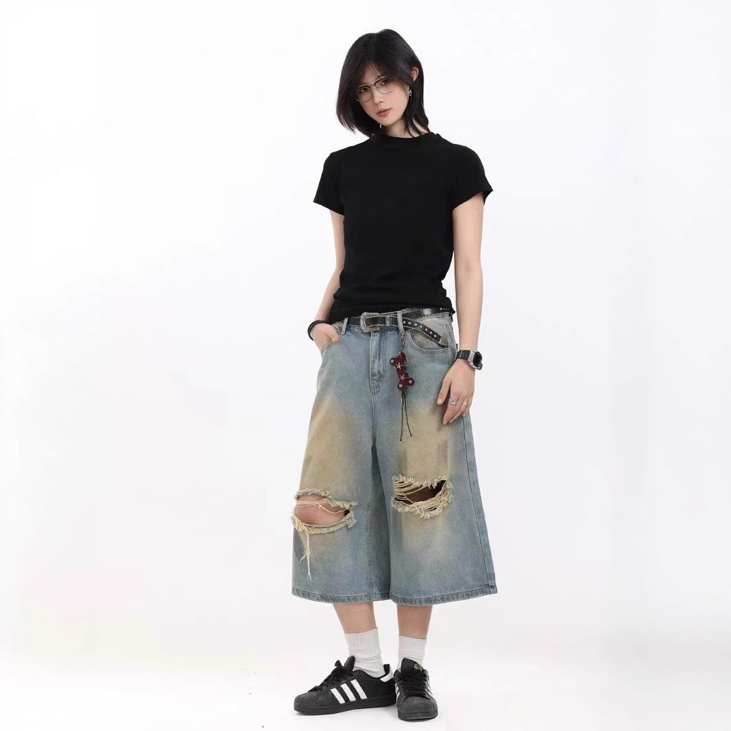 Women jeans summer ripped looseretro