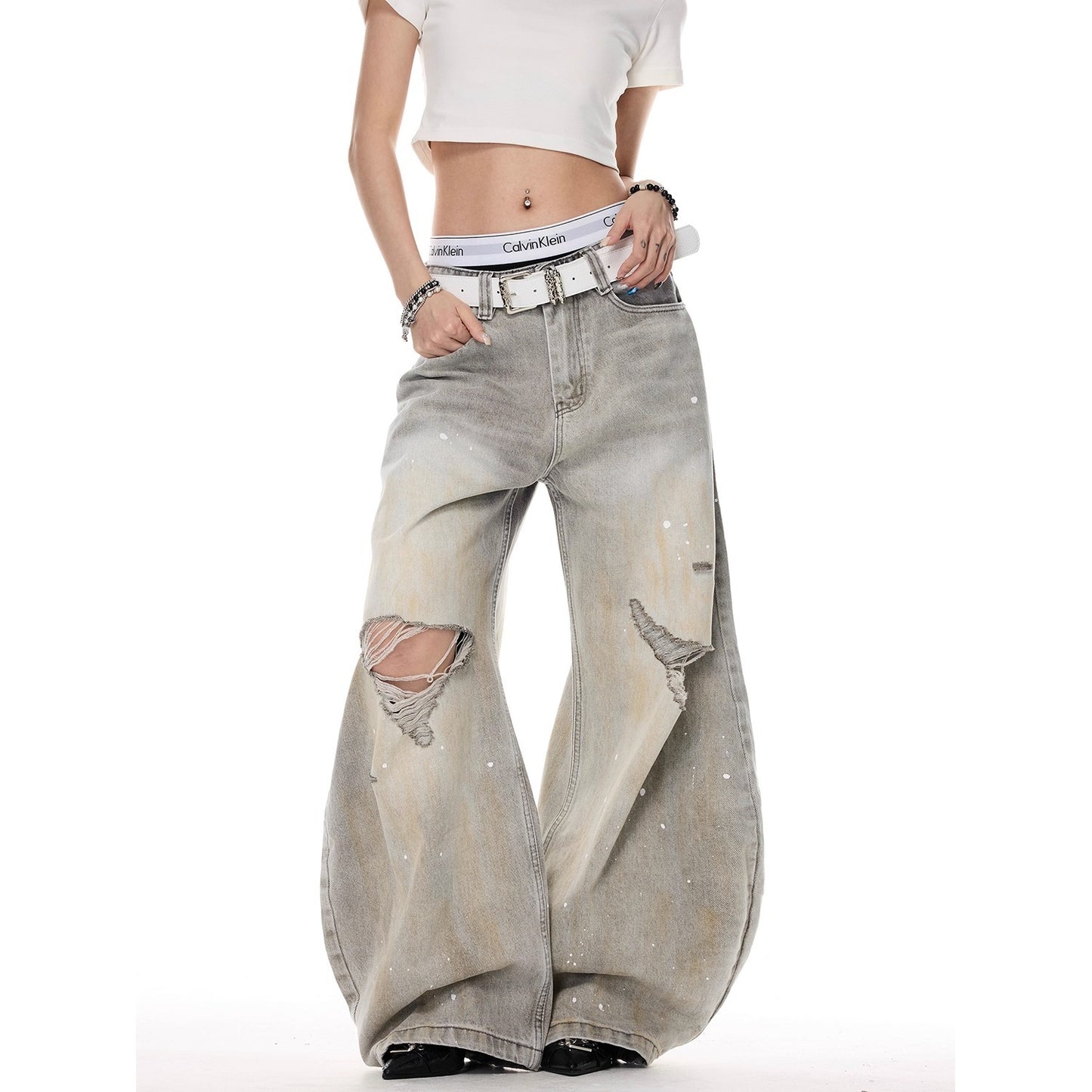 Women jeans wasteland style ripped summerretro
