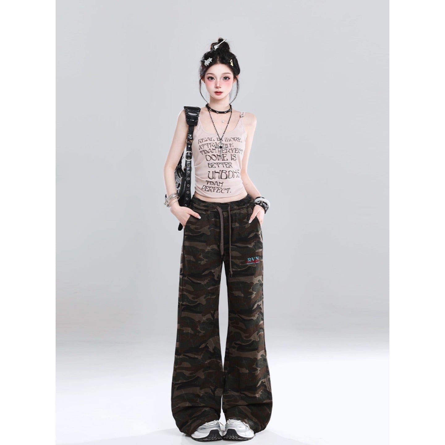 Women jeans camouflage elastic high waist