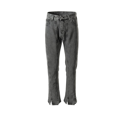 MIJKO Men Vintage Pants MIJKO Splicing Wide-footed Trousers Washed Old Jeans