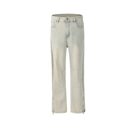 MIJKO Men Vintage Pants MIJKO washed old trousers men's and women's slightly pulled trousers slim-fitting jeans