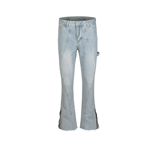 MIJKO Men's Vintage Pants MIJKO Zipper Pants Wide Pants Men's and Women's Blue Jeans