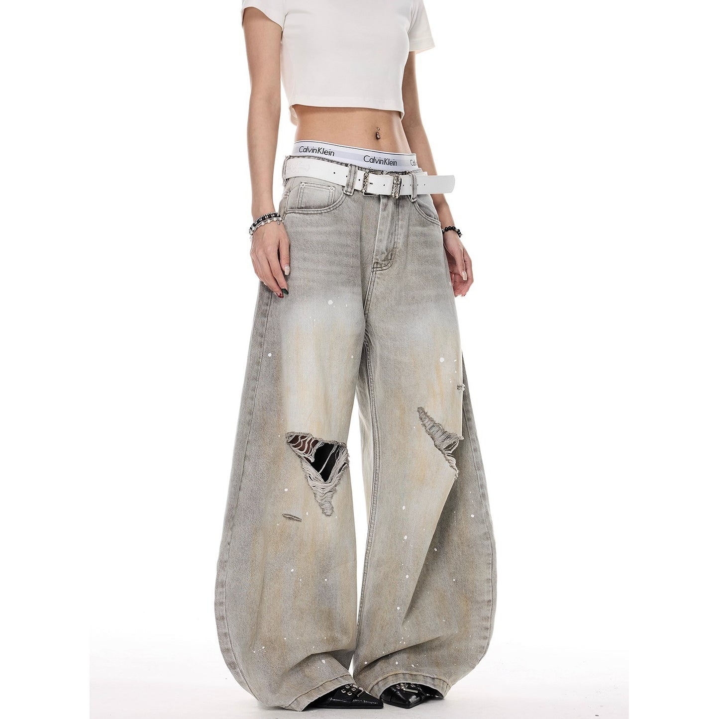 Women jeans wasteland style ripped summerretro