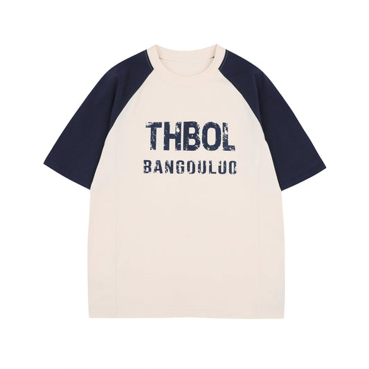 Unisex T-shirts Summer Men's and Women's Splicing Letter Pattern Short Sleeve T-Shirts