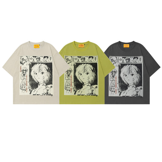 Unisex T-shirts Vintage Comic 'Ayanami Rei' Design Loose Premium T-Shirt