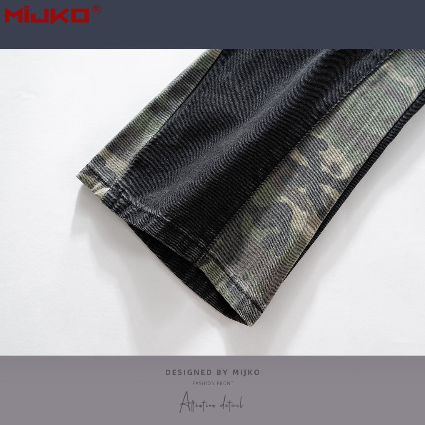 MIJKO Men Vintage Pants Camouflage Splicing Slim-Fit Casual Jeans