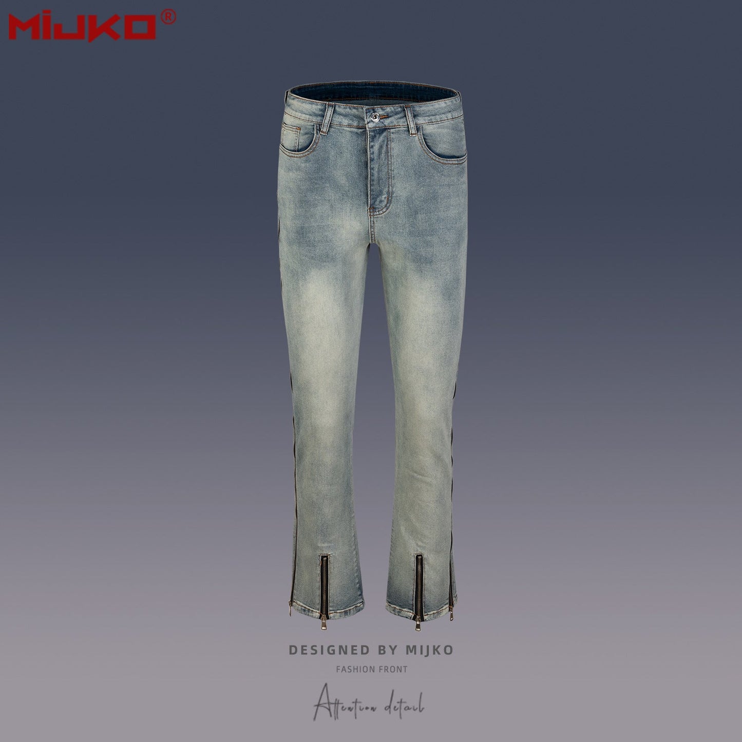MIJKO Mens Vintage Pants Old Slim Fit Zipper Jeans