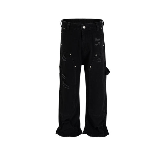 MIJKO Men Vintage Pants MIJKO High Street Spliced Trousers Men's and Women's Design Black Jeans