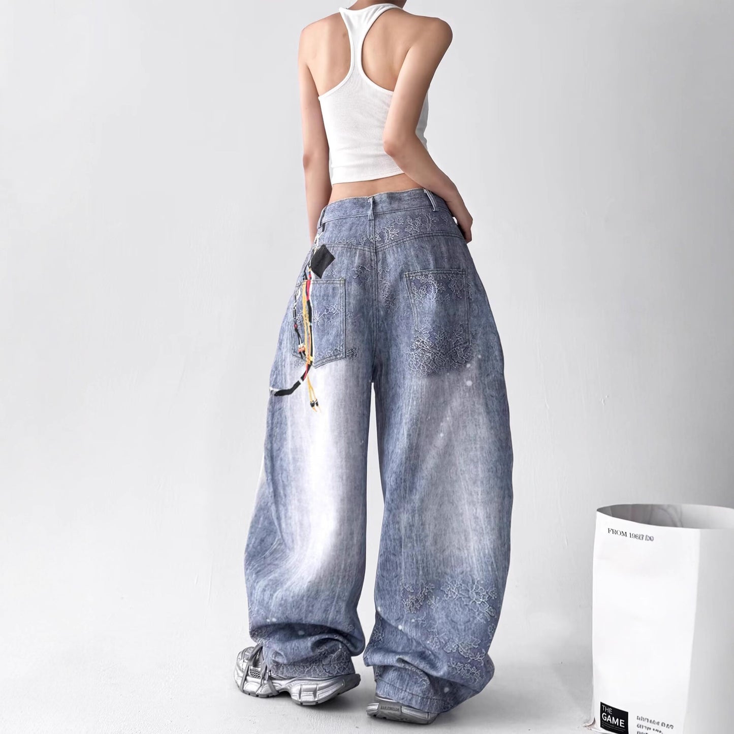 Women jeans retro wash print jeans hip hop slacks