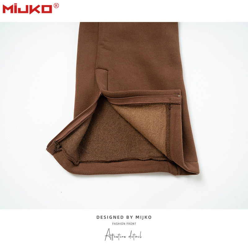 MIJKO Men's Vintage Pants Zip-up Pants Casual Plush Pants