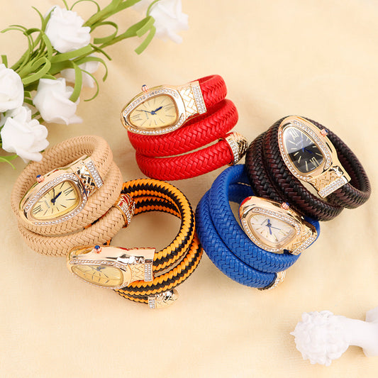 Men's watches snake diamond leather strap