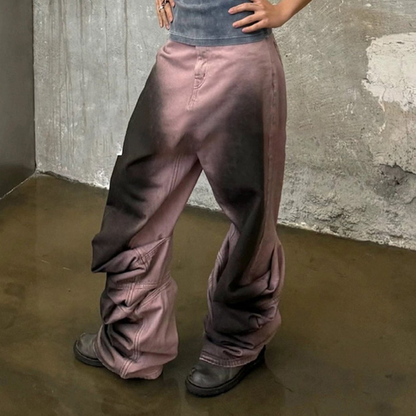 MIJKO Men's Vintage Pants MIJKO Men's Women's Wide Leg Jeans Pleated Design