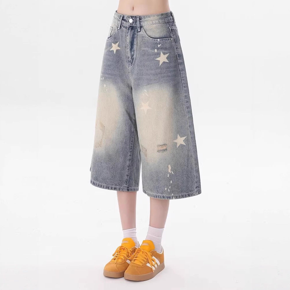 Women jeans retro women's summer loose cropped pants