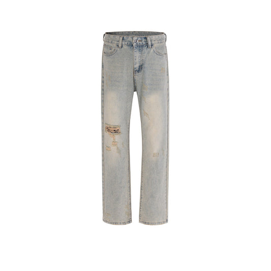 MIJKO Men Vintage Pants MIJKO ripped trousers washed with water