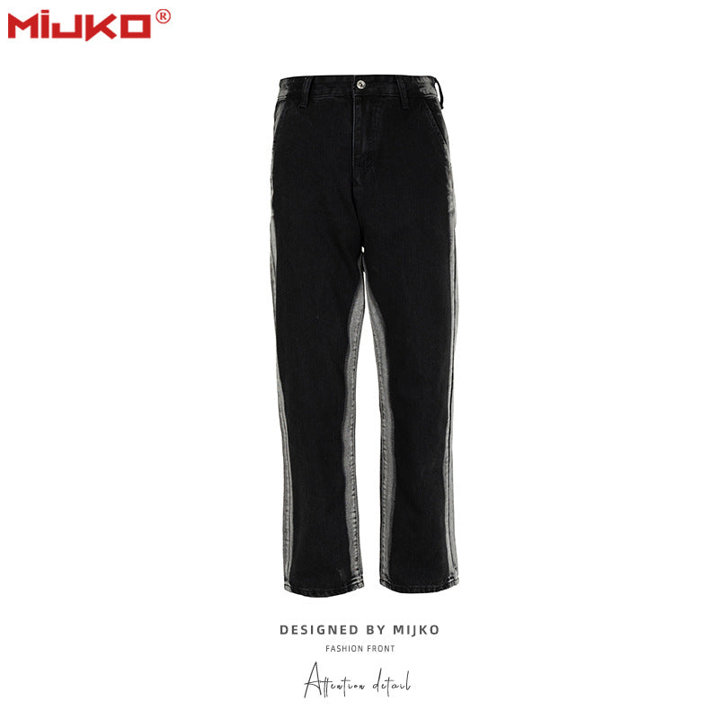 MIJKO Mens Vintage Pants Washed Old Bootcut Jeans
