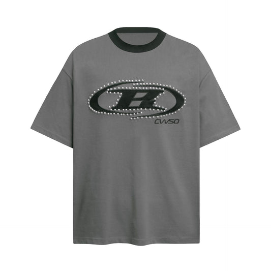 Unisex T-shirts Summer Embroidery Bead Figure Men's Loose Short Sleeve T-Shirt