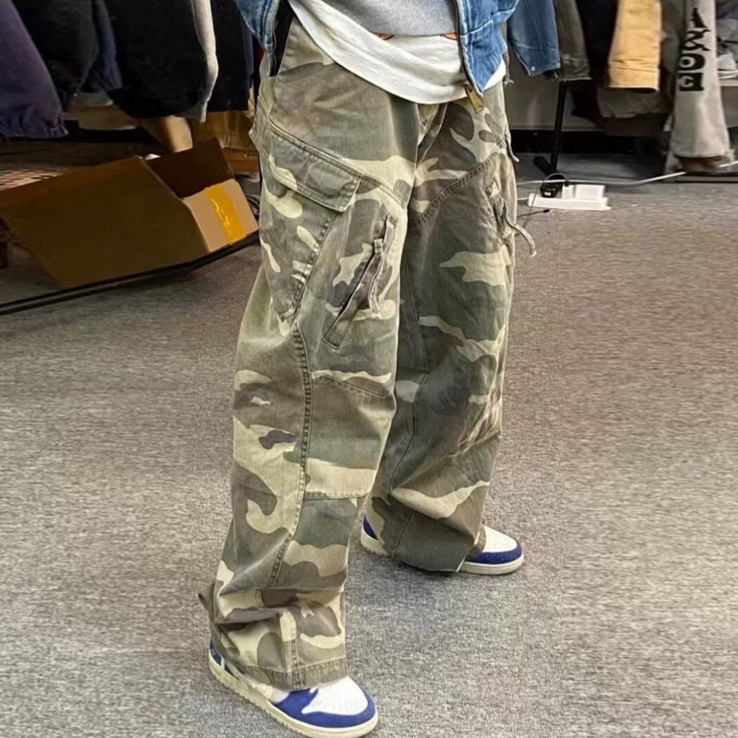 MIJKO Men's Vintage Pants MIJKO camouflage old-fashioned overalls men's and women's zipper pants