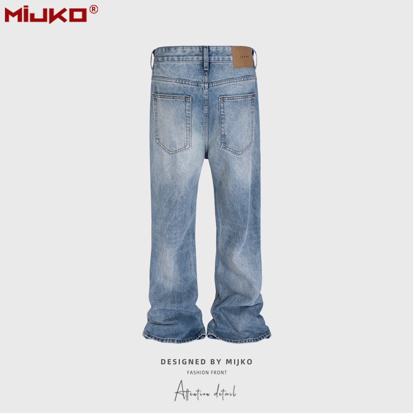 MIJKO Mens Vintage Pants Ripped Bootcut Blue Jeans