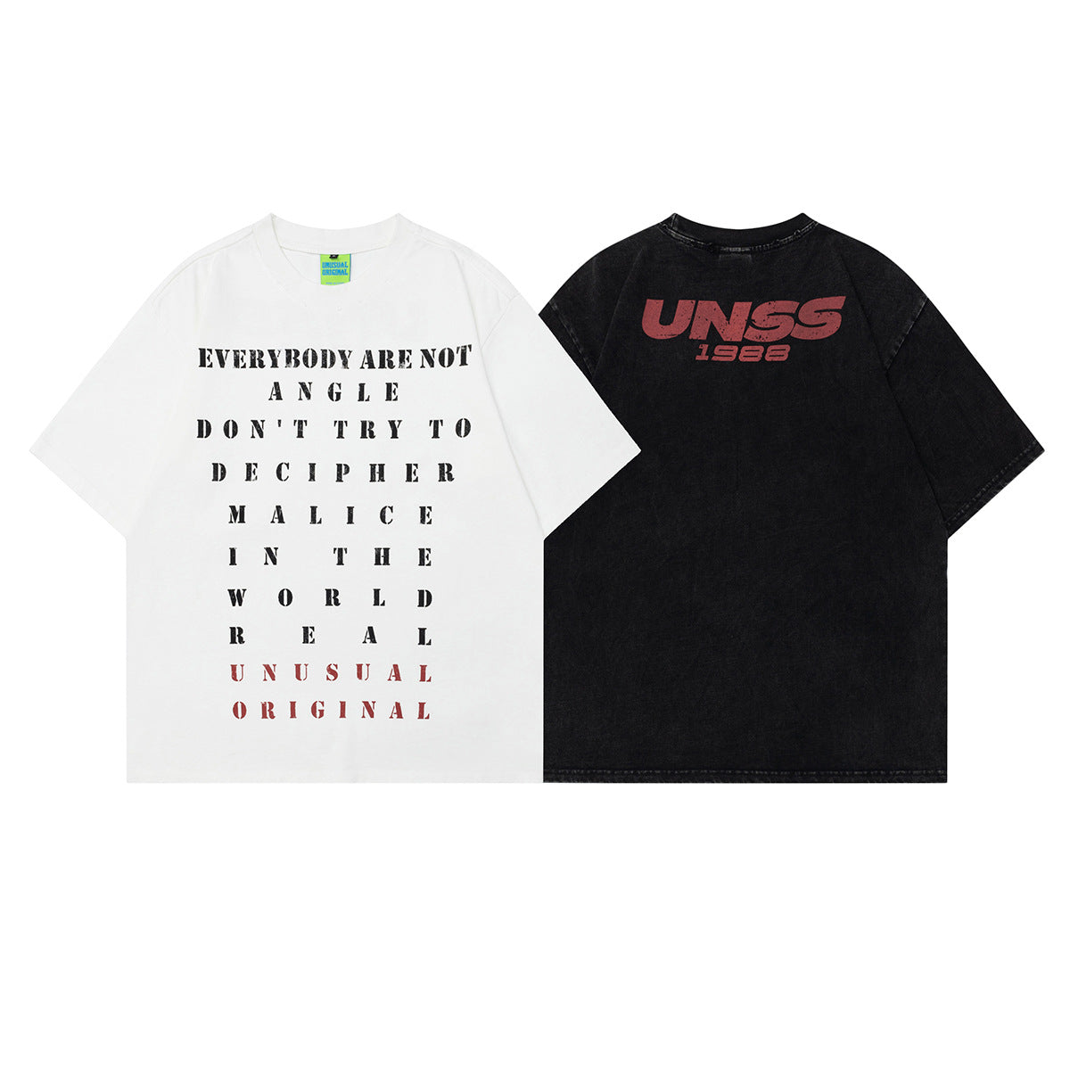 Unisex T-shirts Summer Alphabet Chart Washed Old Men's Loose Round Short Sleeve T