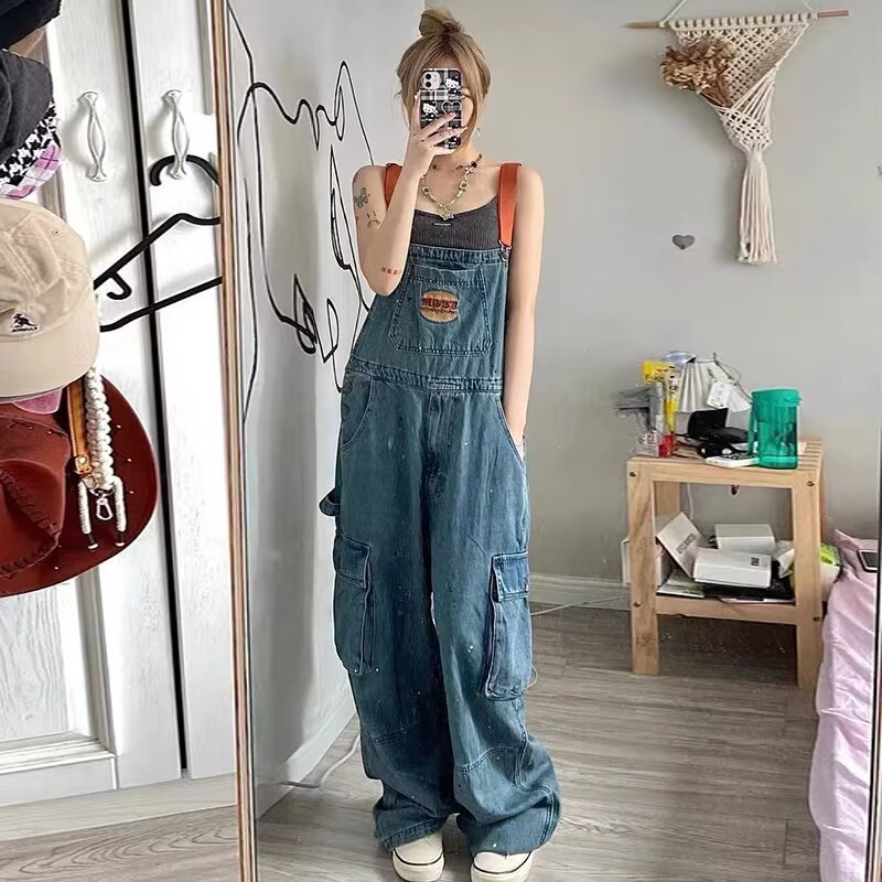 Women's Jeans Vintage Overalls Summer Women's Loose Wide Leg Pants