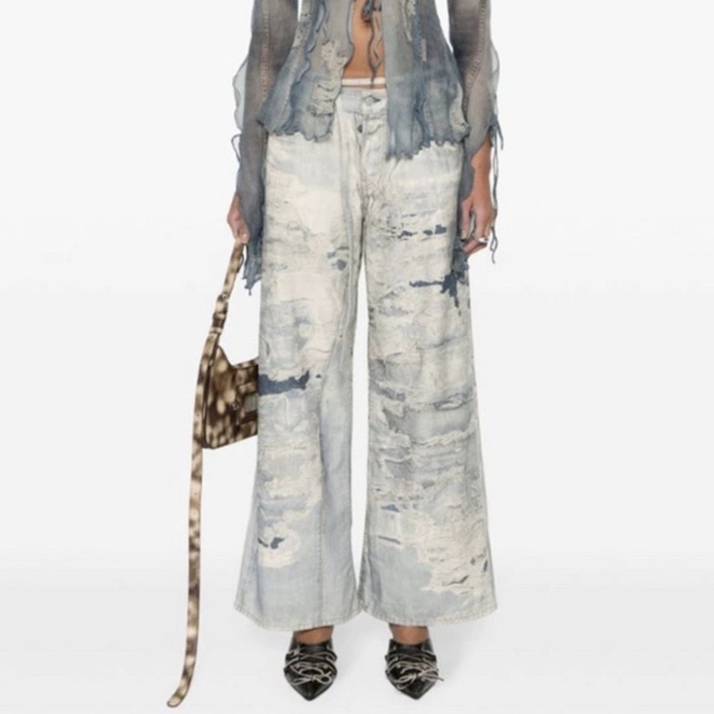 MIJKO Men Vintage Pants MIJKO straight-leg pants make old washed 3D printed jeans