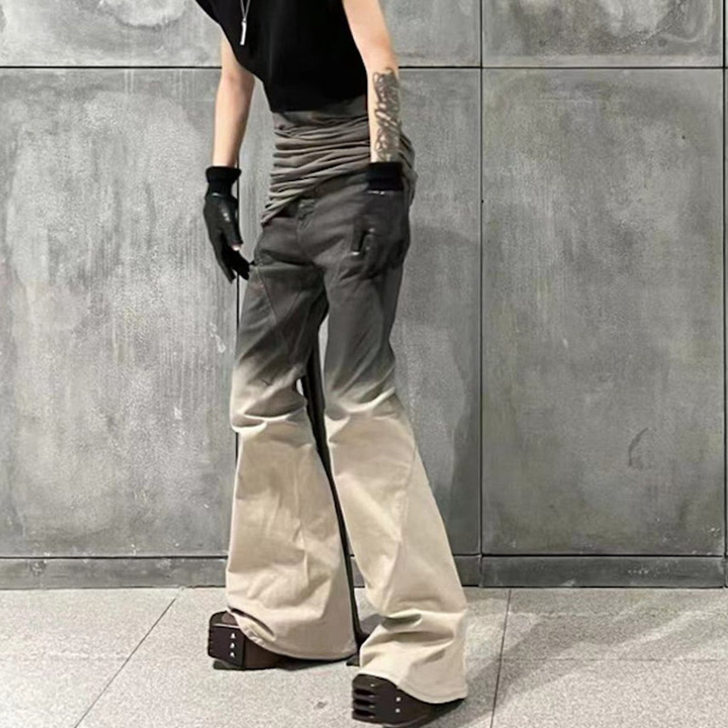 MIJKO Mens Vintage Pants Gradual Change Color Unisex Bootcut Pants