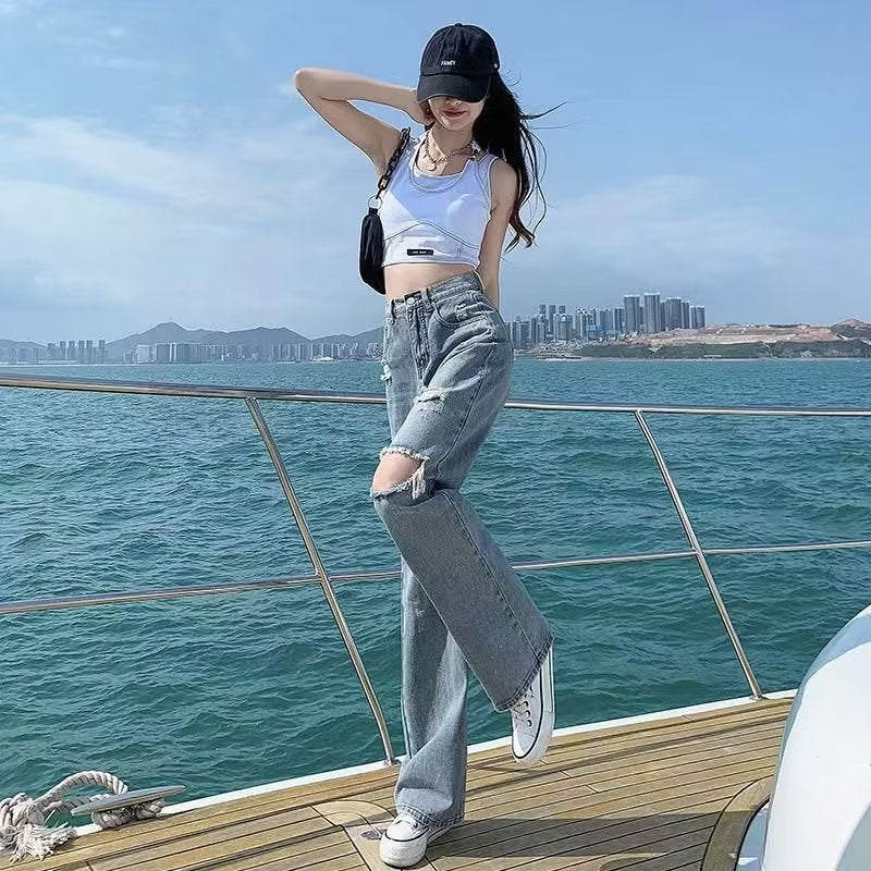 Women jeans ripped summer loose