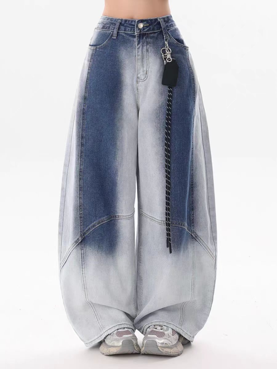 Women jeans retro gradual change washed scimitar jeans slacks