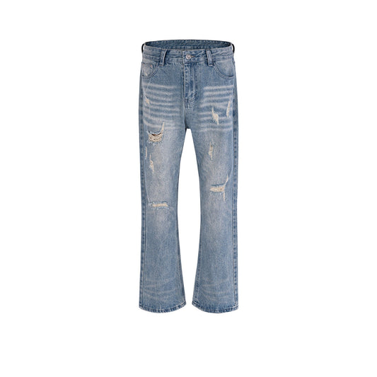 MIJKO Mens Vintage Pants MIJKO Wash Old Trousers Ripped Jeans