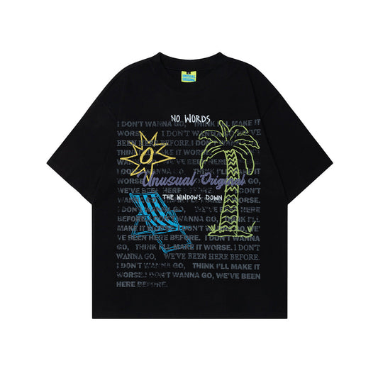 Unisex T-shirts Summer Hand-drawn Comic Men's Loose Crew Neck Short Sleeve T-Shirt