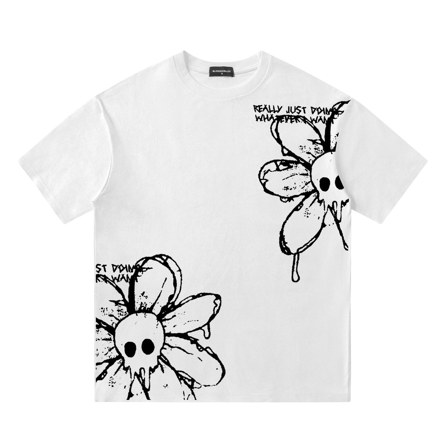 Unisex T-shirts Spring Vintage Hand Painted Flower Casual Loose Short Sleeve T-Shirt