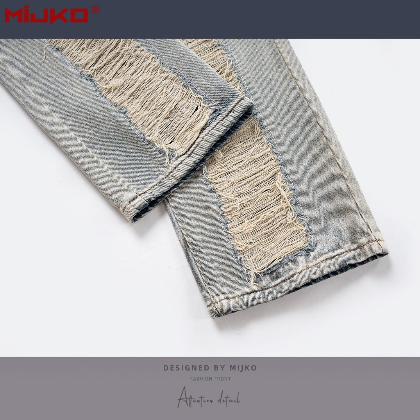 MIJKO Mens Vintage Pants Old Ripped Slim Jeans