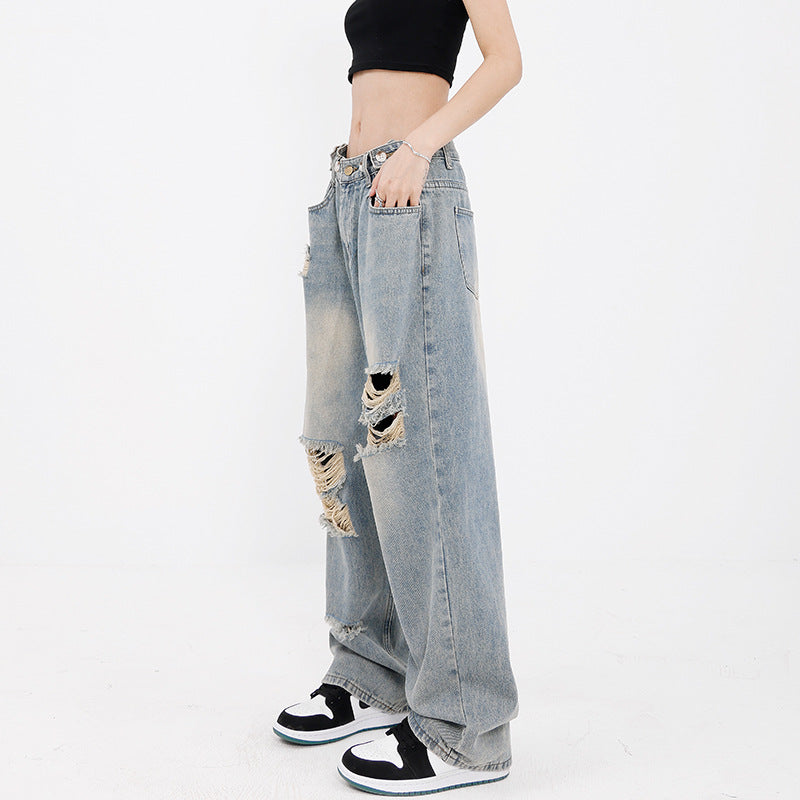 Women jeans retro ripped summerloose