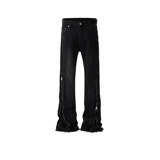 MIJKO Mens Vintage Pants MIJKO Design Trousers Zipper Wide Foot Jeans