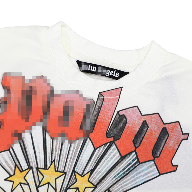 Palm Angels T Shirts Rainbow Star Letter Print Short Sleeve T-Shirt