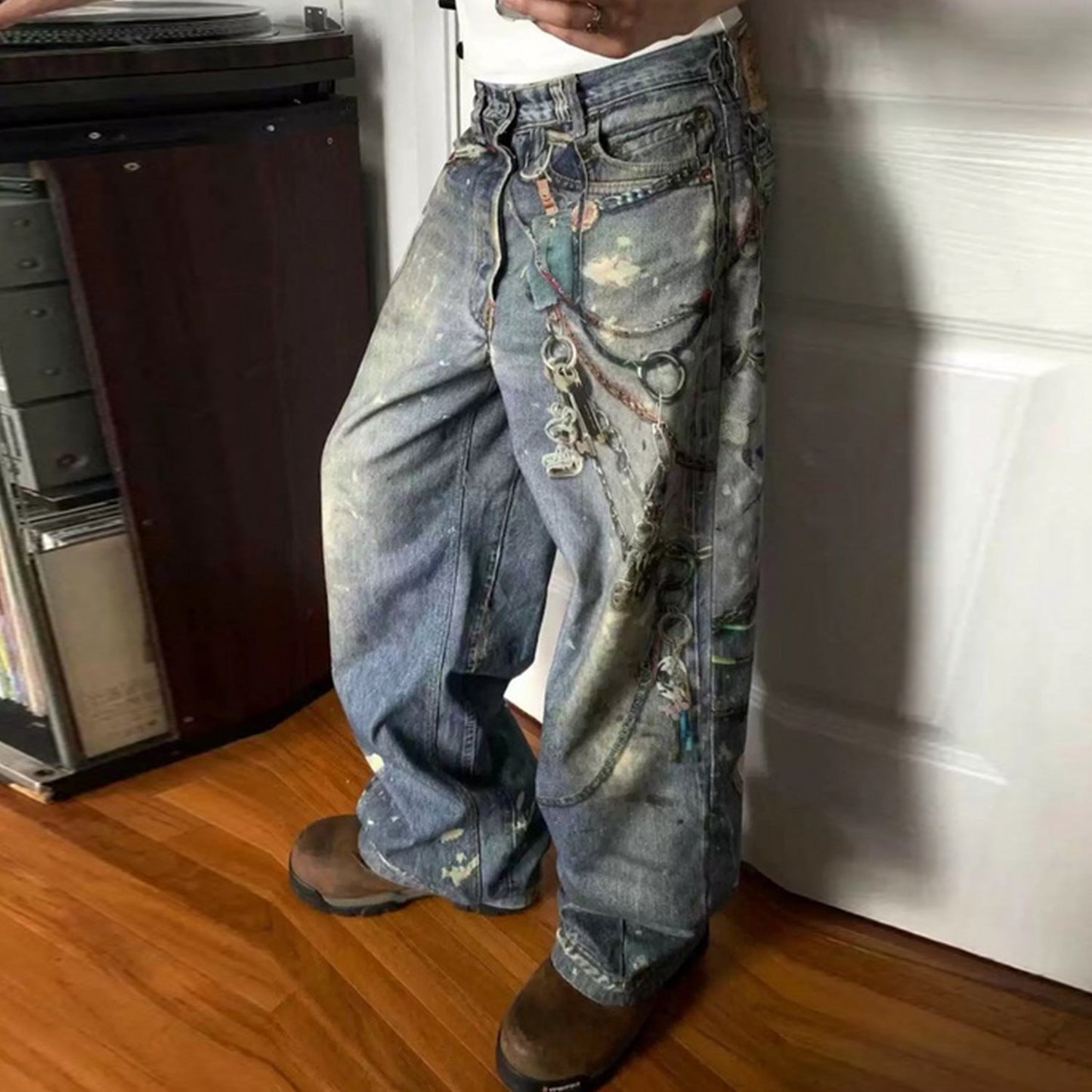 MIJKO Men's Vintage Pants MIJKO Men's Women's Straight Wash Water Milled White Trousers Jeans