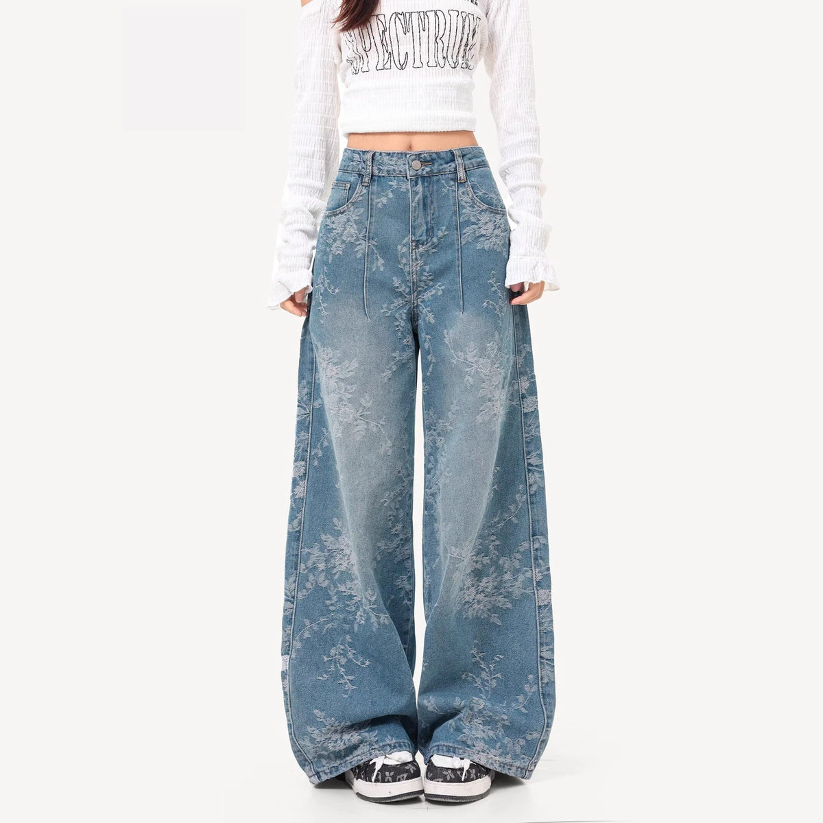 Women jeans jacquard high waist
