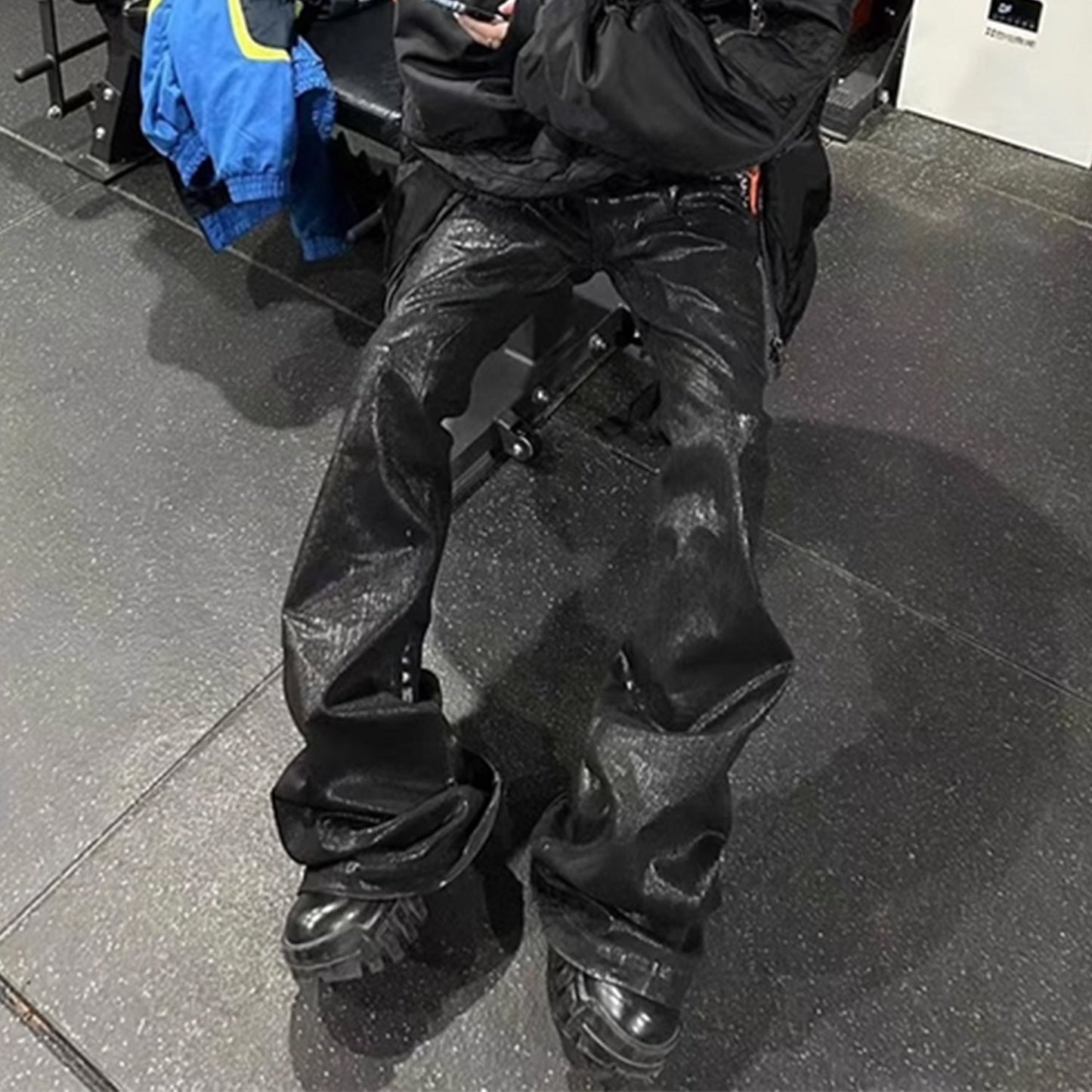 MIJKO Men's Vintage Pants MIJKO Jeans Men's and Women's Back Ribbon Drawstring Black Trousers