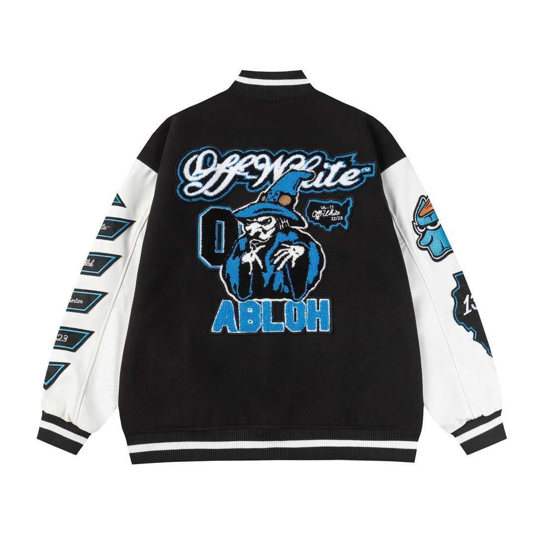 Off White Jacket Autumn OW Heavy Industries Cartoon Pattern Embroidered Woolen Jacket