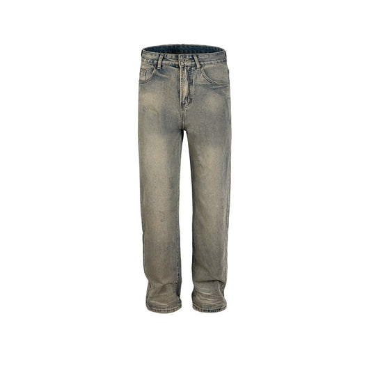 MIJKO Men Vintage Pants MIJKO retro washing water old trousers men's and women's straight jeans