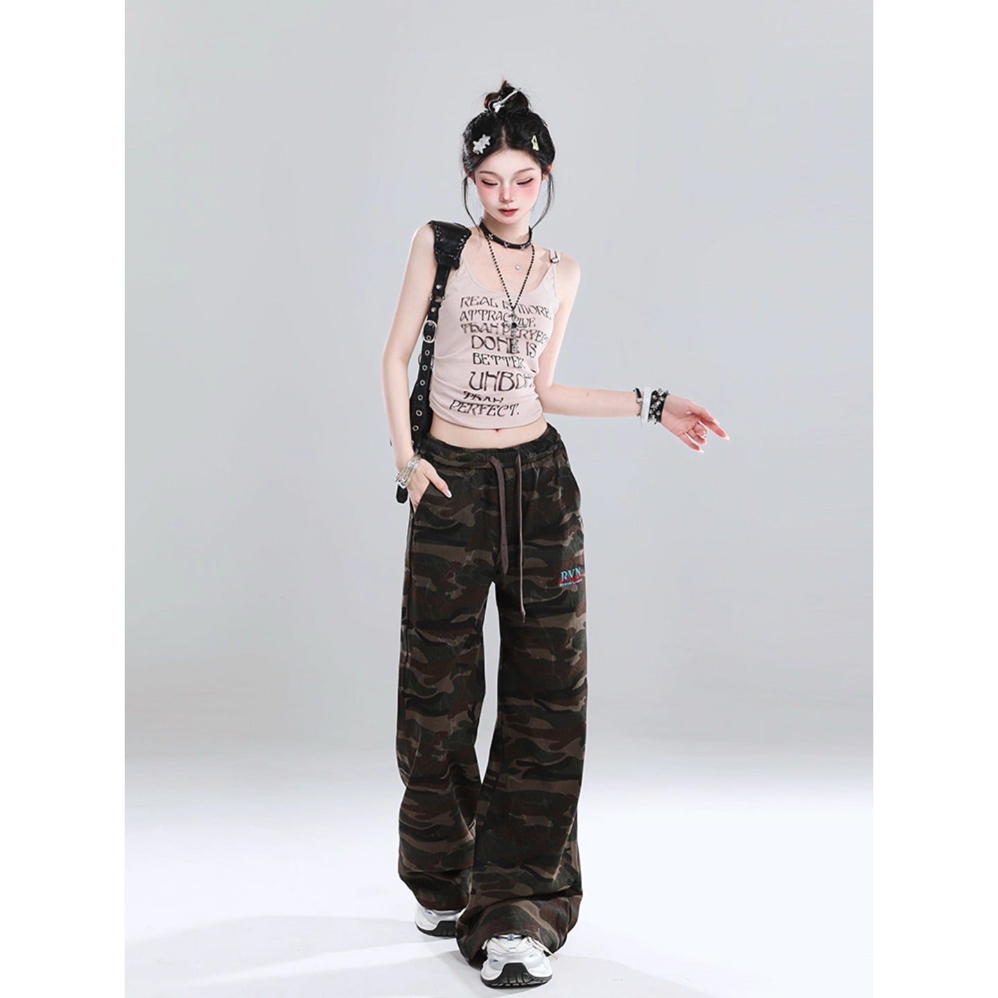 Women jeans camouflage elastic high waist