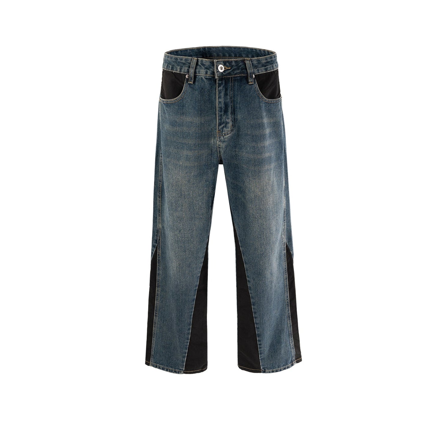 MIJKO Men Vintage Pants MIJKO contrasting patchwork trousers men's and women's washed water old jeans