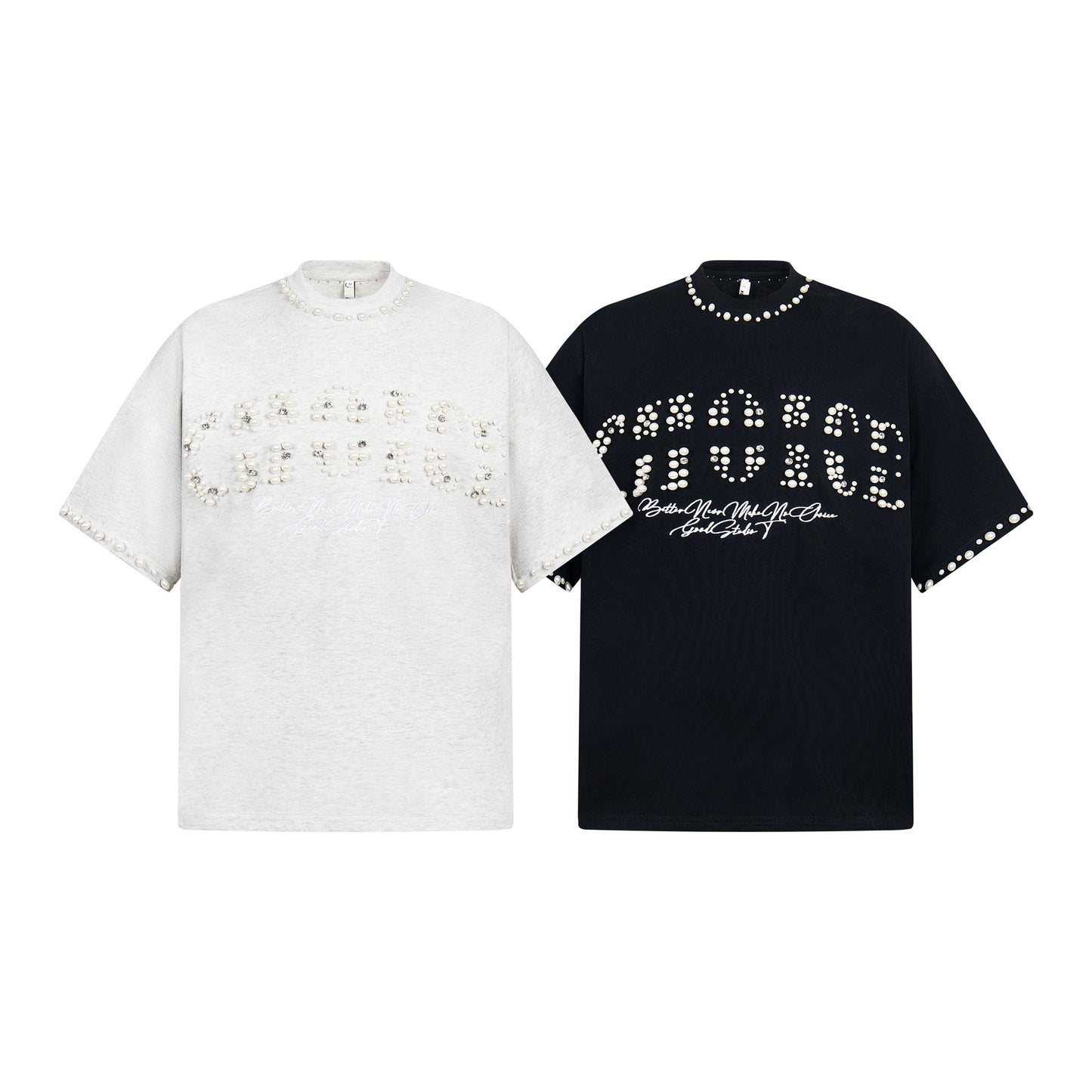 Unisex T-shirts Street Beaded Letter Men's Loose Short Sleeve T-Shirt