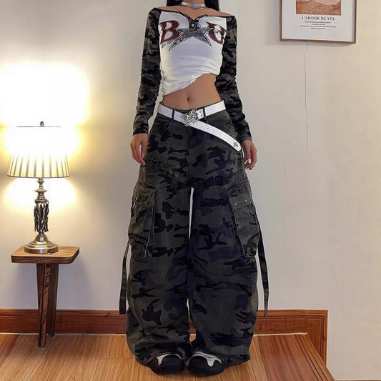 Women jeans retro camouflage