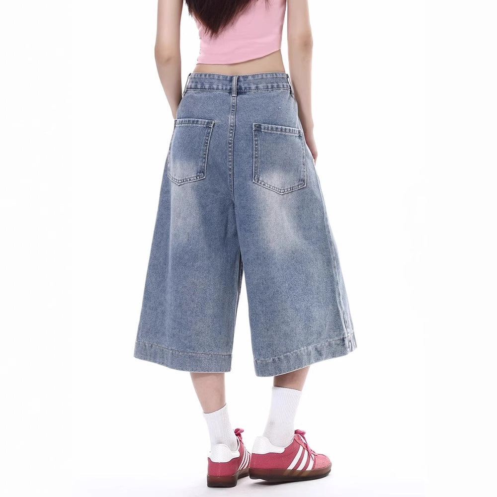 Women jeans retro summer loose cropped pants