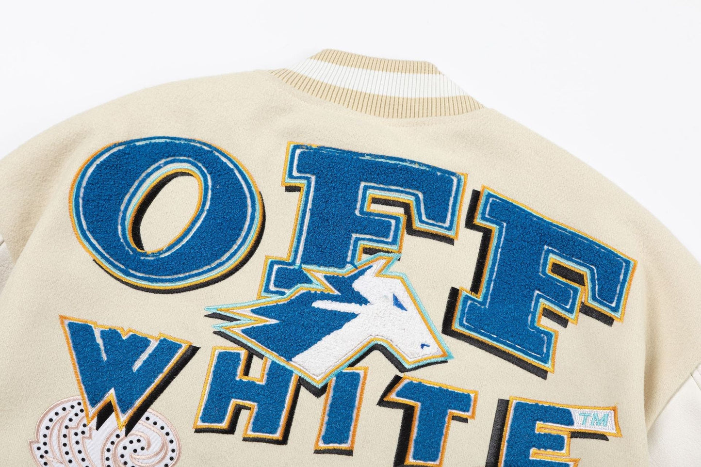 Off White Jacket Spring and Autumn OW Trojan Horse Letter Pattern Baseball Jacket Jacket