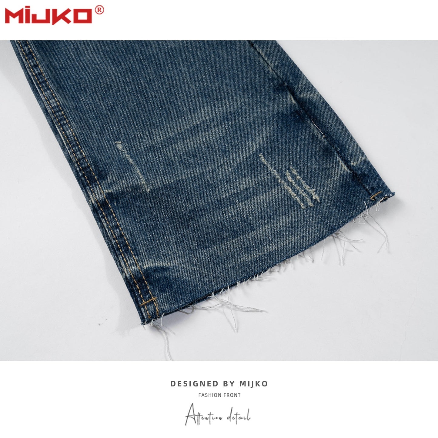 MIJKO Mens Vintage Pants Ragged Patch Unisex Jeans