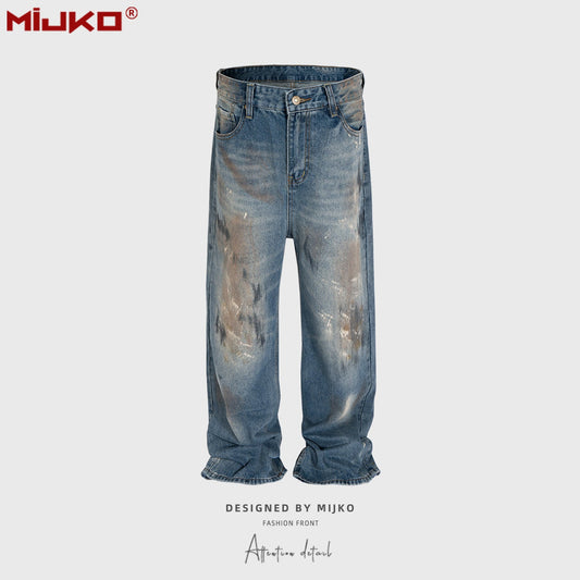 MIJKO Mens Vintage Pants Make Old Jeans Straight